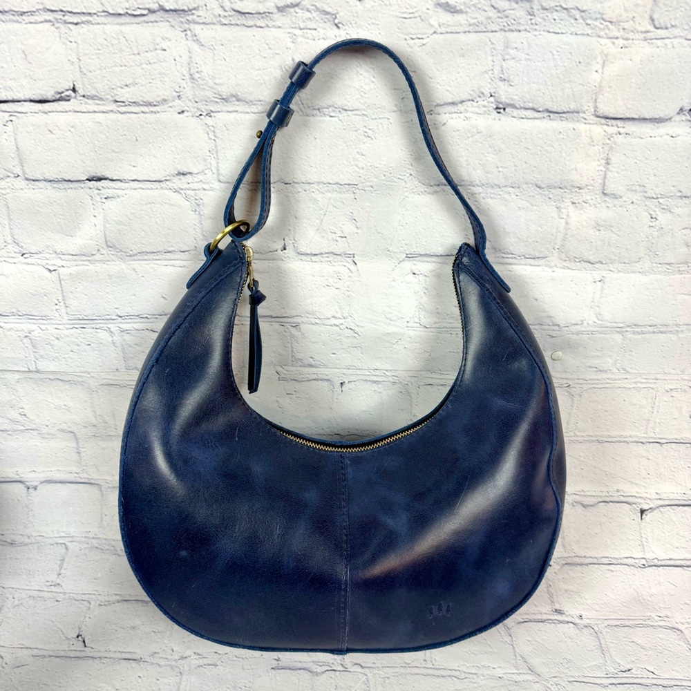 Portland Leather Company Large Nora Crescent Hobo Shoulder Bag Cowboy Blue